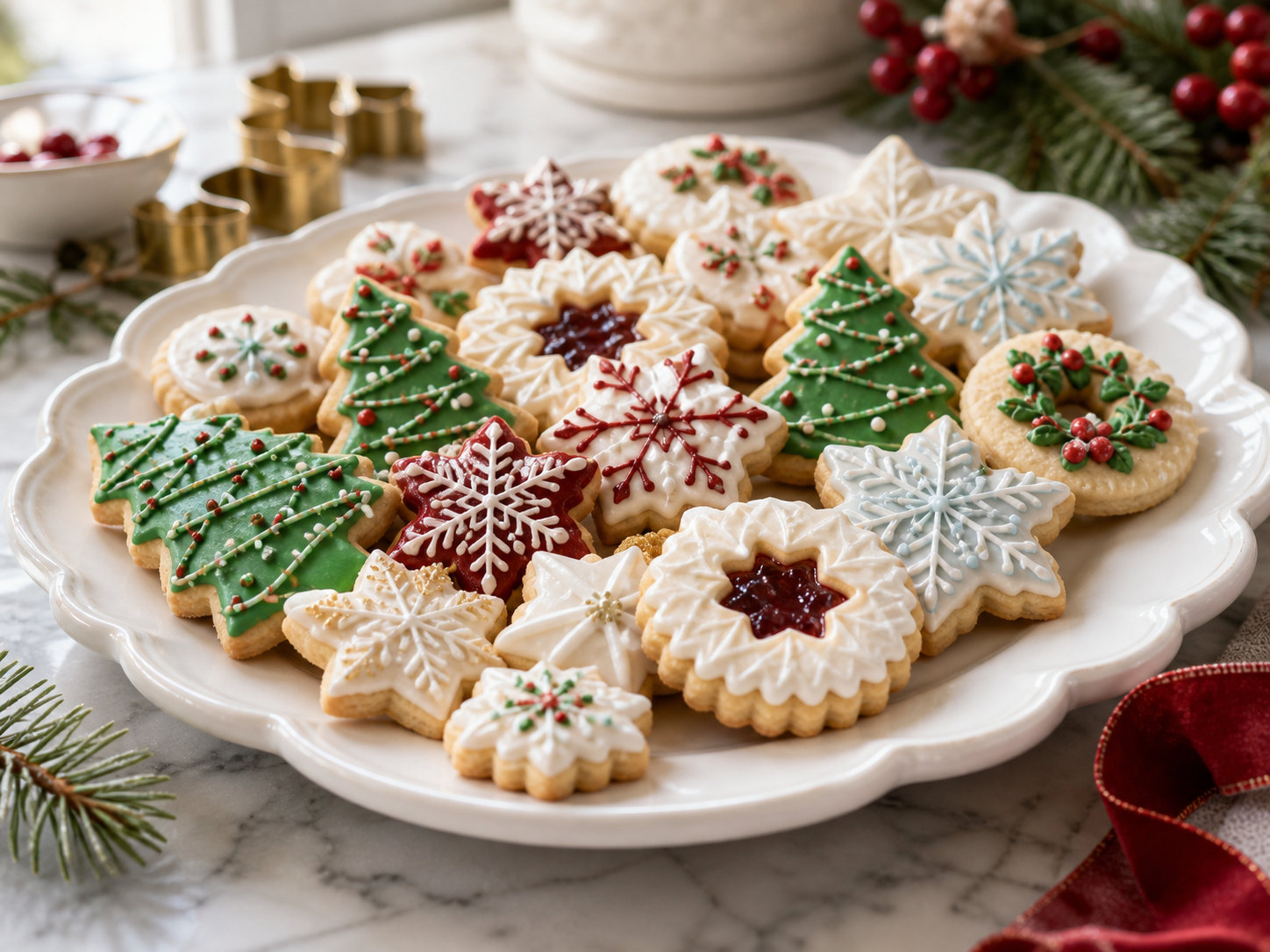 Holiday cookies arranged for a recipe feature